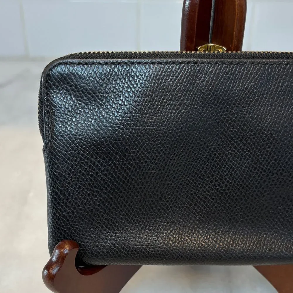 Coach Wristlet Bag Purse Leather Cross Grain Textured Black Pouch Clutch Wallet